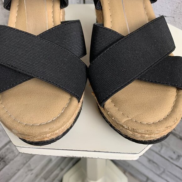 Kenneth Cole Strappy Black Elastic Espadrille Wedge Sandals - Picture 10 of 11